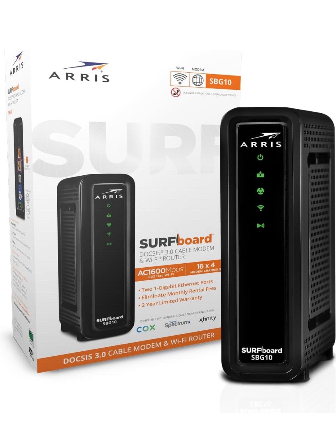 ARRIS(SBG10)-Cable Modem Router Combo- DOCSIS 3.0. WiFi Internet Speeds