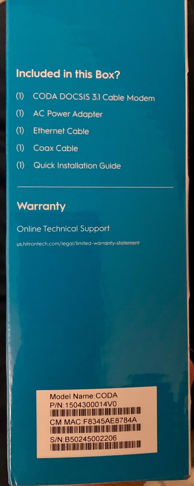 Hitron CODA DOCSIS 3.1 Cable Modem 1 Gbps