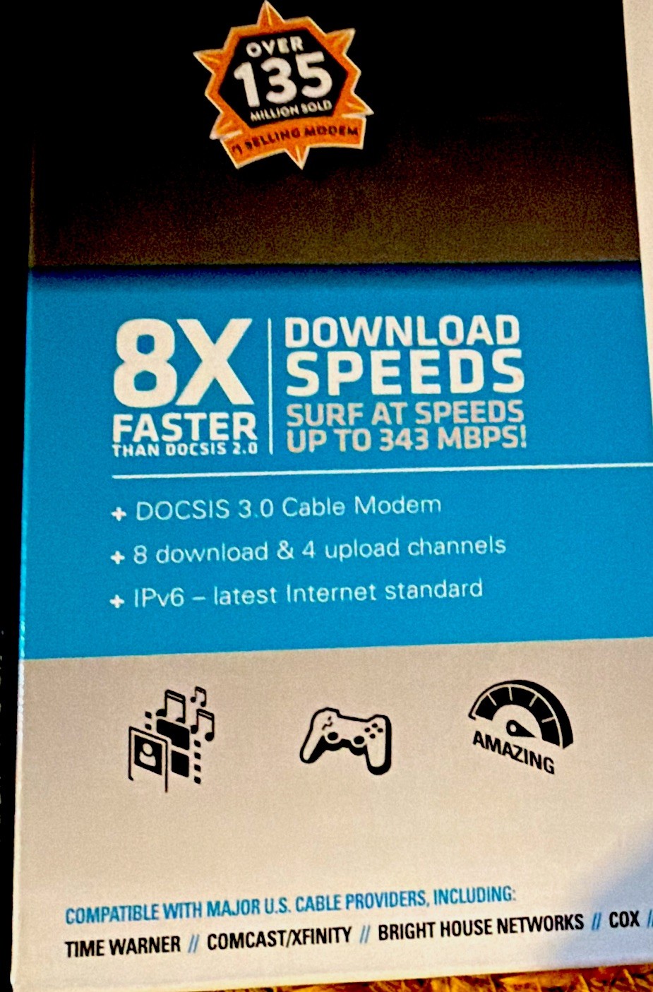 ARRIS SURFboard SB6141 DOCSIS 3.0 Cable Modem 343 Mbps White Ethernet