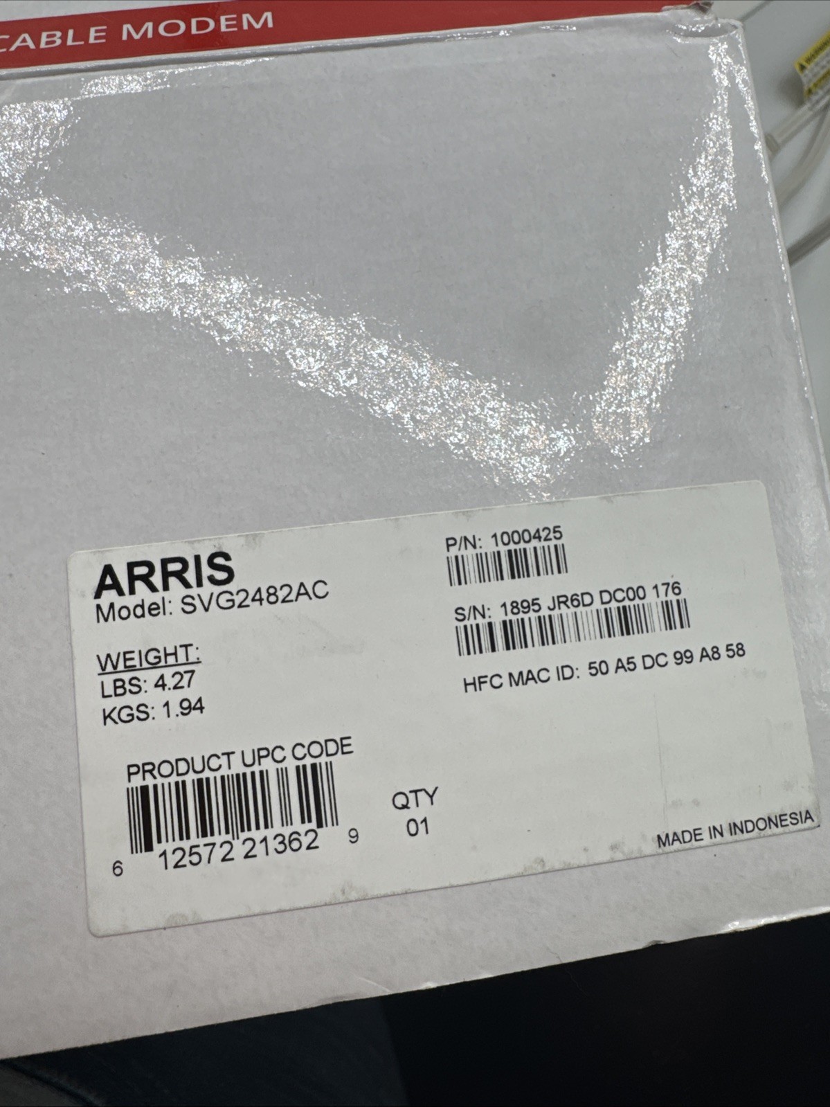 Arris Surfboard Dual Band WiFi Model SVG2482AC Torn Box 960 Mbps 32/8