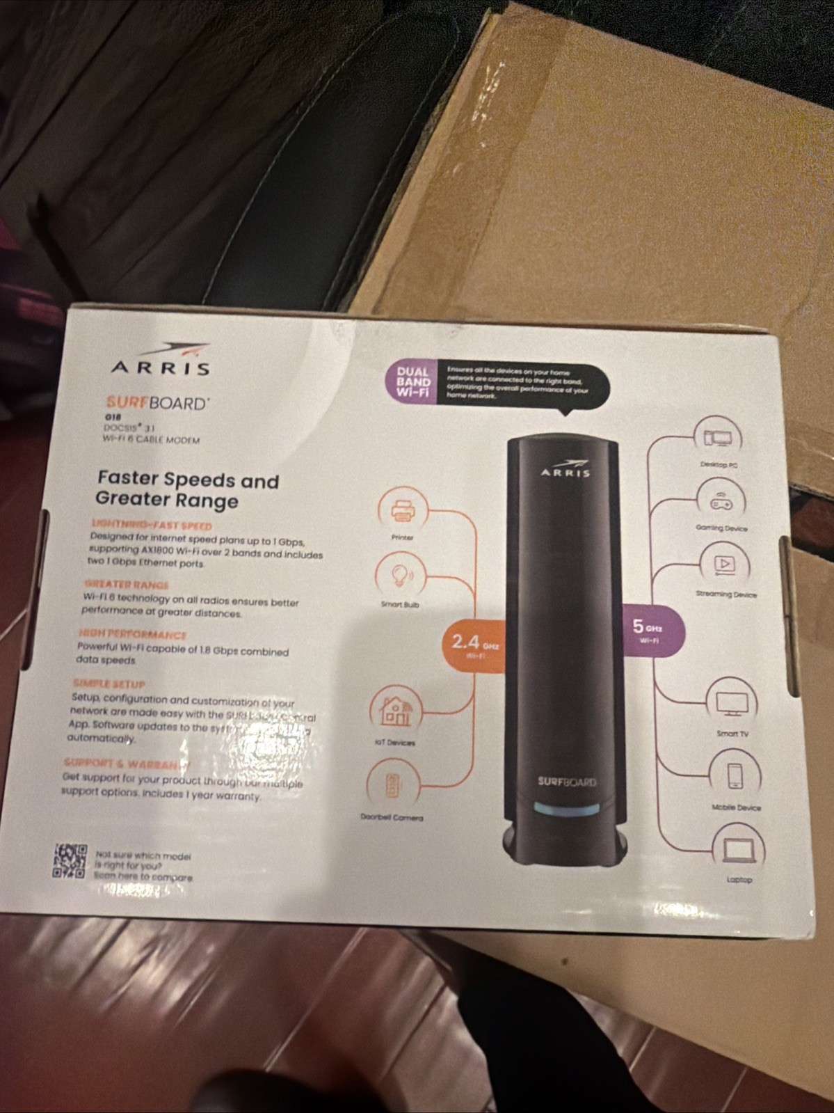 ARRIS Surfboard G18 Dual Band Wi-Fi 6 Cable Modem AX1800 *No Manual*