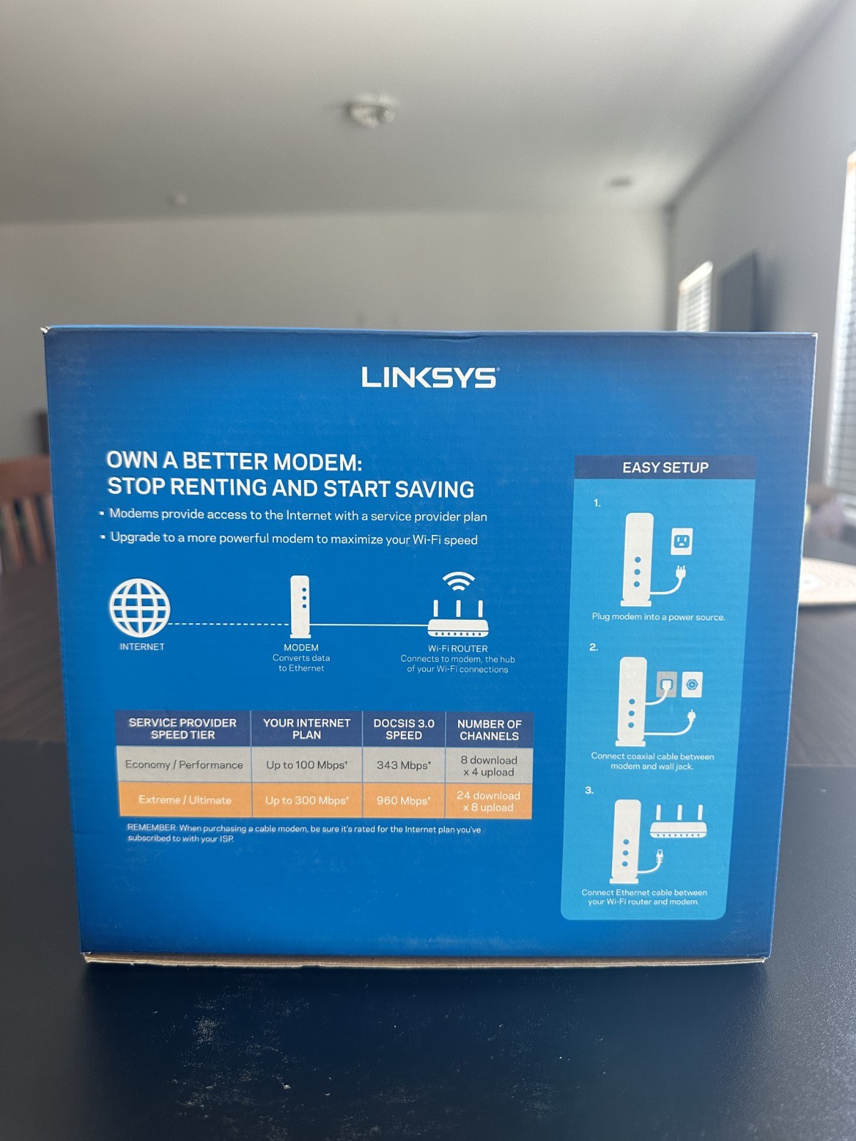 Linksys Modem DOCSIS 3.0 24×8 High Speed Cable Modem CM3024 960Mbps Black