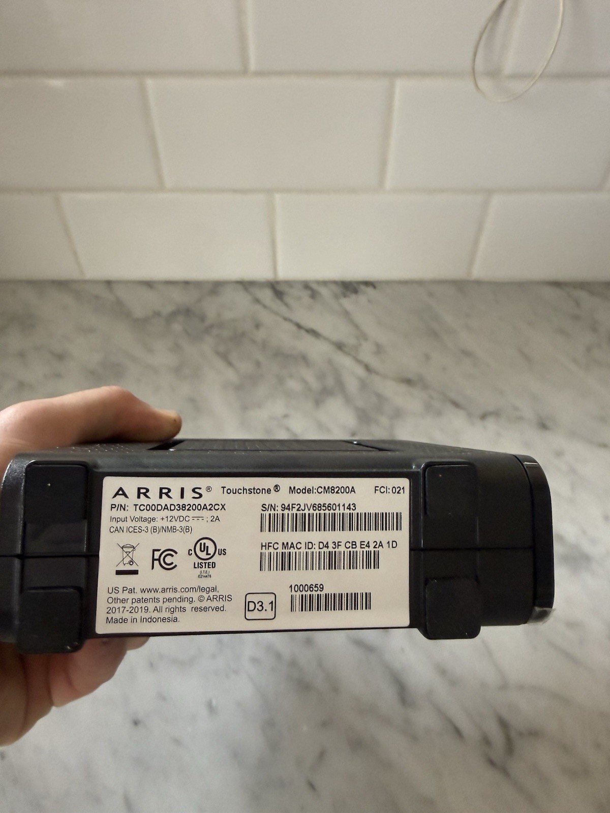ARRIS Touchstone CM8200A DOCSIS 3.1 Ultra Fast Cable Modem No Power Cord