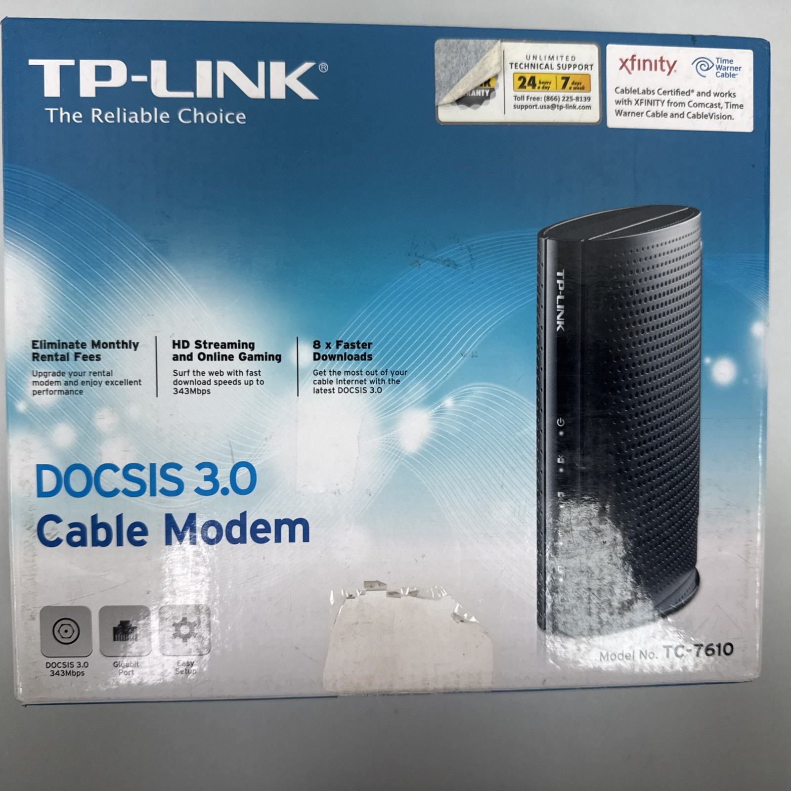 TP-Link Docsis 3.0 Cable Modem 343 Mbps TC-7610 Xfinity NIB