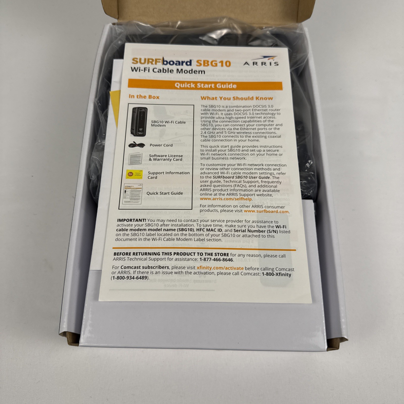 Arris SBG10 Cable Modem Router Combo DOCSIS 3.0 16 X 4 GB Comcast Xfinity, Cox