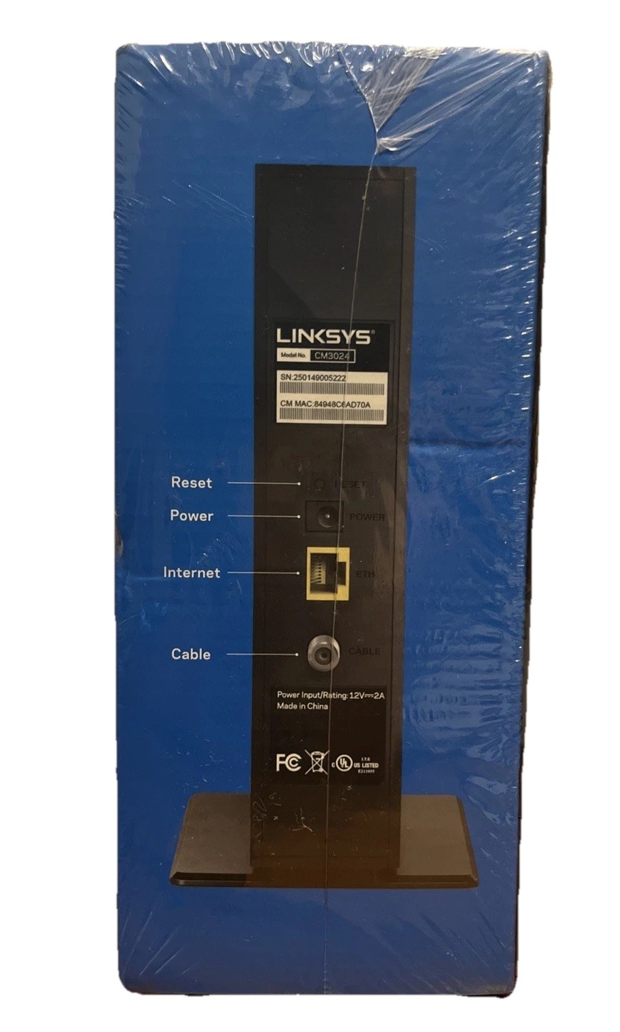 Linksys 24×8 Cable Modem CM3024 Intel Inside 960 Mbps Bonus Coax Cable NEW