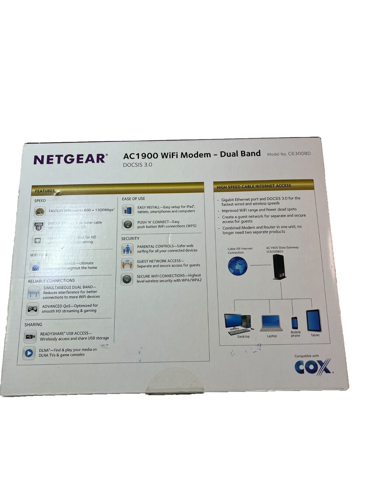 Netgear, C6300BD, AC1900, DOCSIS 3.0, Cable Modem, WiFi Router, Comcast