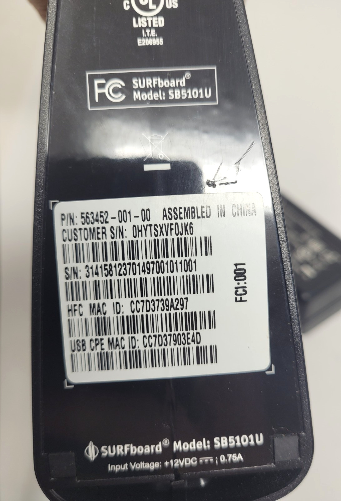Motorola SURFboard (SB5101U) Hi Speed Internet Cable Modem + Power Cord | Used