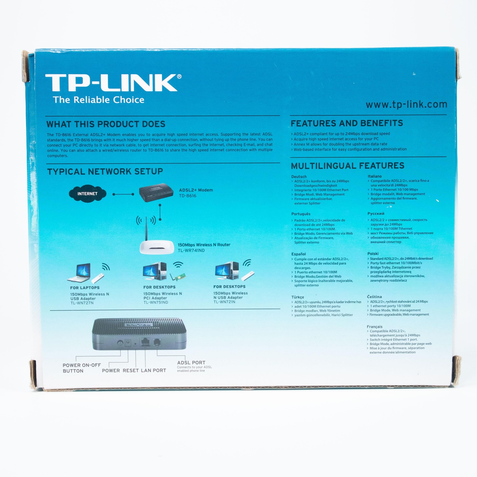 TP-Link TD-8616 External ADSL2+ Modem 10/100 Ethernet 1-Port Wired DSL Black