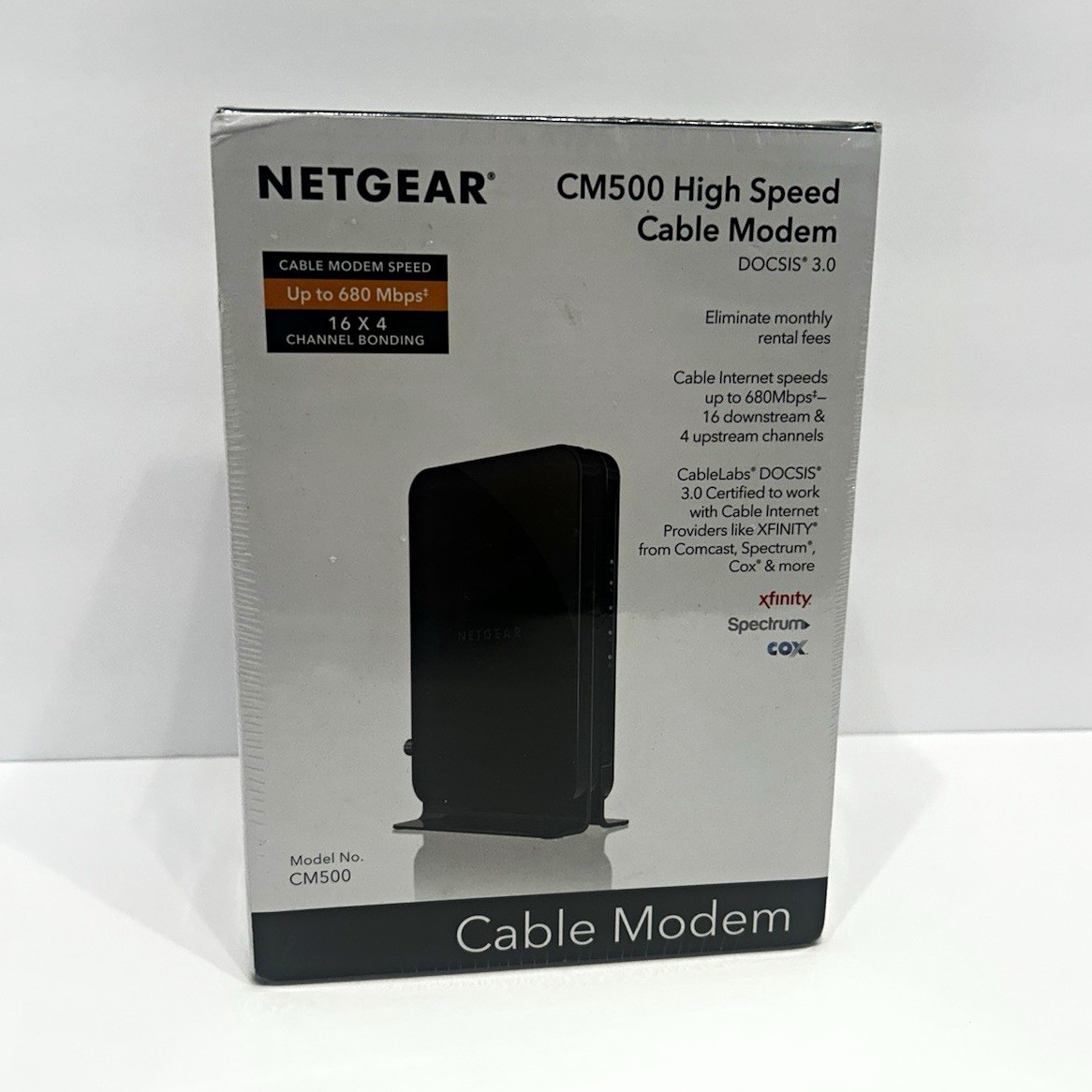 NETGEAR CM500 DOCSIS 3.0 Cable Modem 680 Mbps IPv6 1x RJ-45 CM500-100NAS