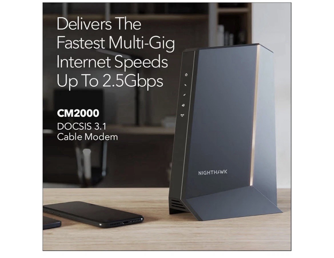 NETGEAR Nighthawk CM2000 DOCSIS 3.1 Mid/high-Split Cable Modem,Black-LN 2.5Gbps
