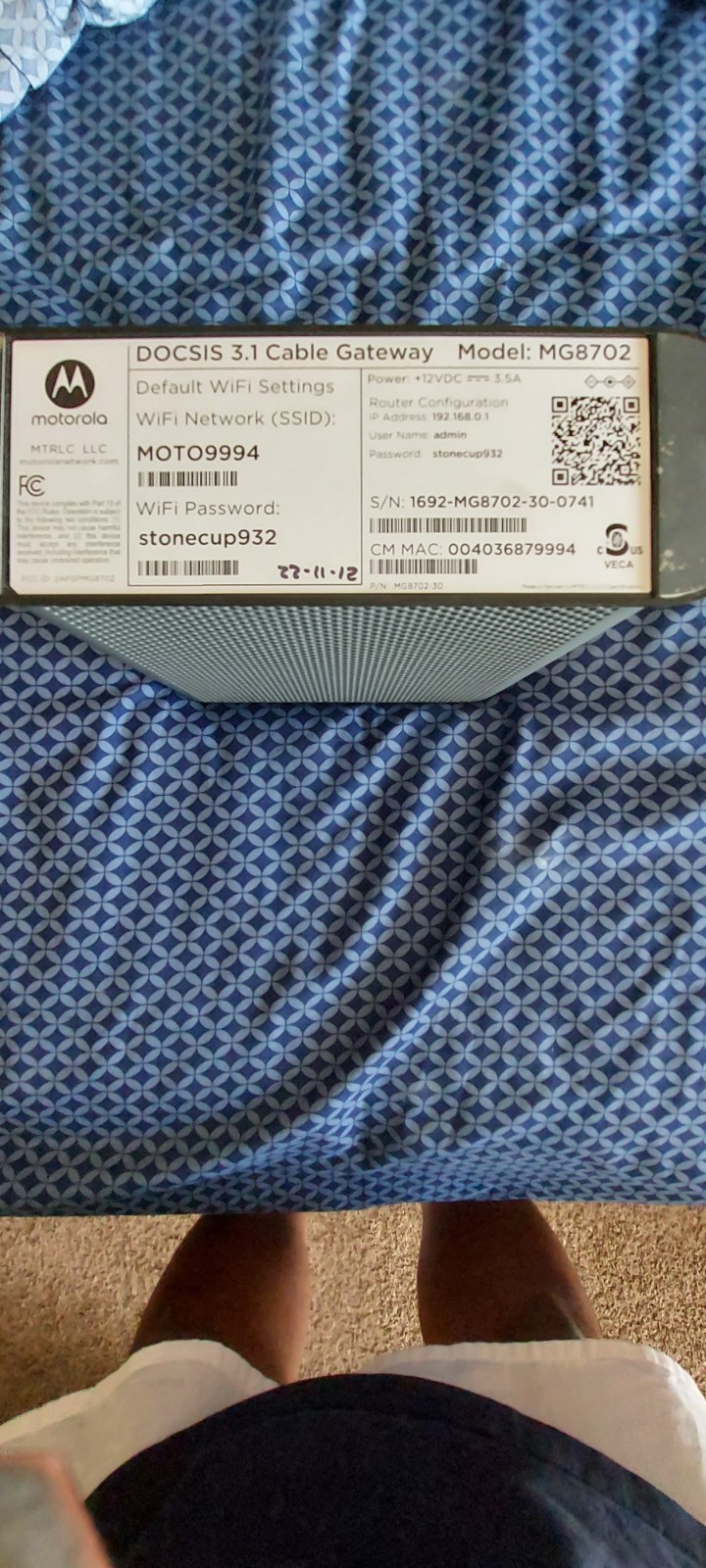 Motorola MG8702 AC3200 DOCSIS 3.1 Cable Modem Router (good)
