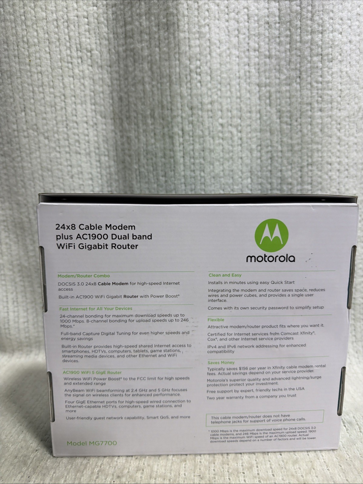 Motorola MG7700 AC1900 Dual-Band DOCSIS 3.0 Cable Modem Router