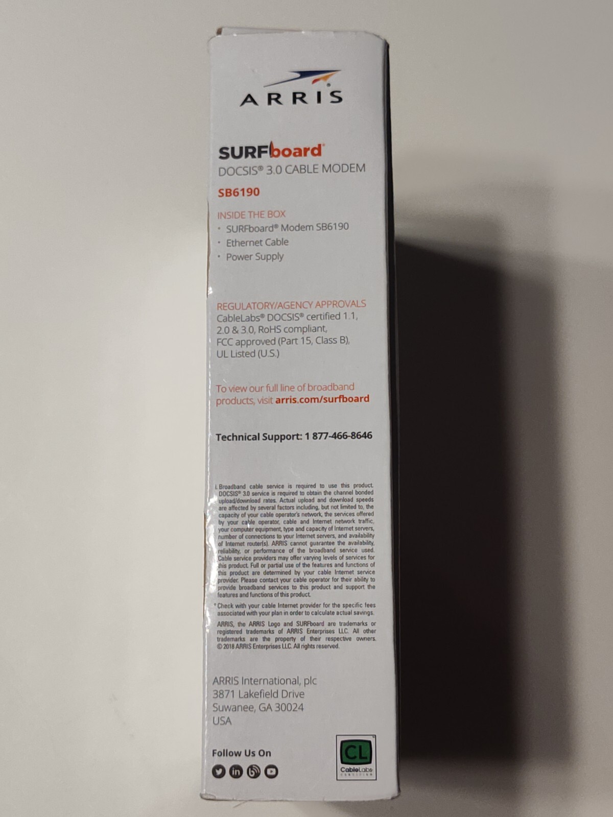 ARRIS SURFboard SB6190 DOCSIS 3.0 32 x 8 Gigabit Cable Modem 1 Gbps White.