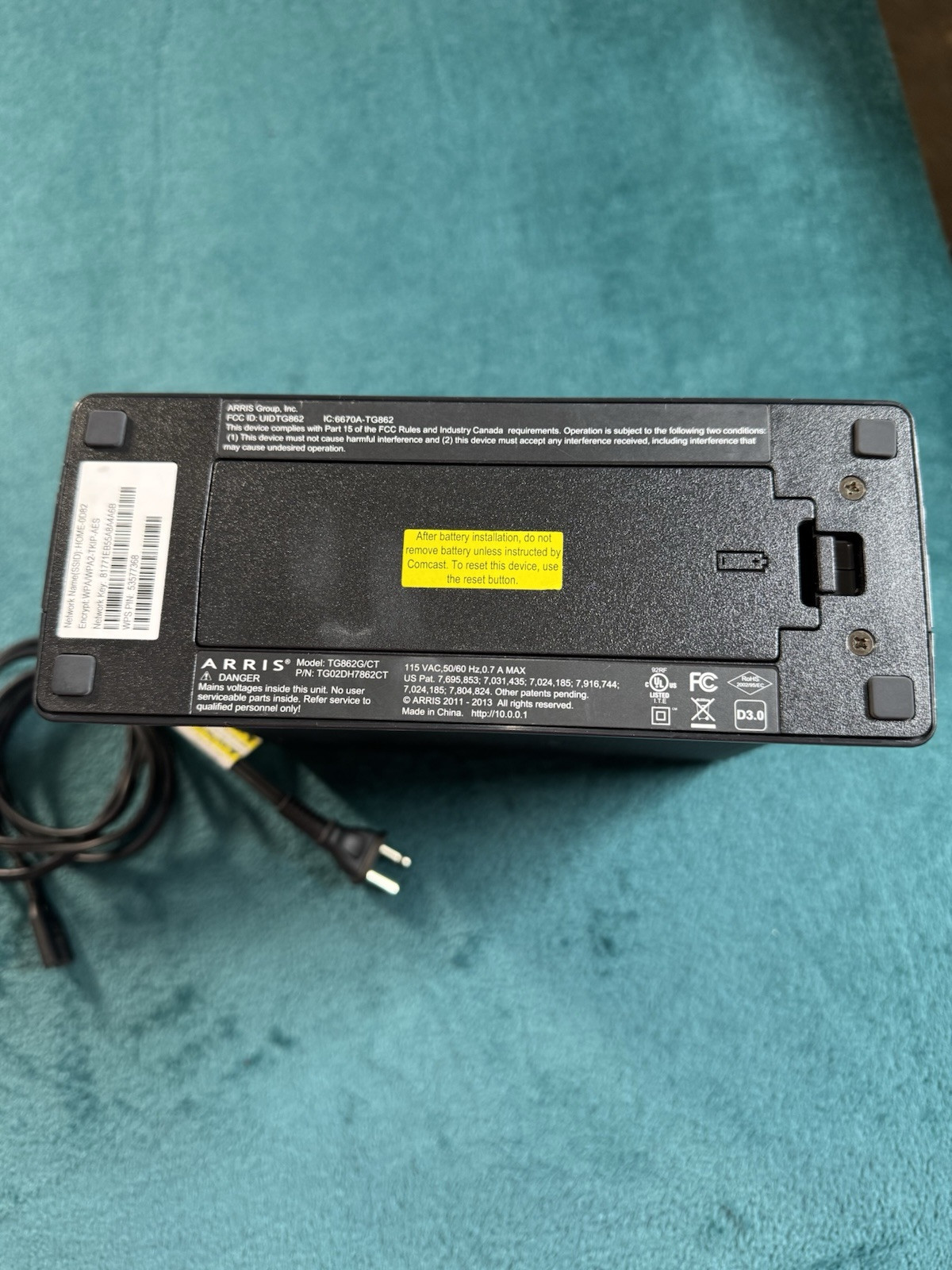 Comcast/Xfinity ARRIS TG862G/CT Residential Gateway & Router Wireless Modem