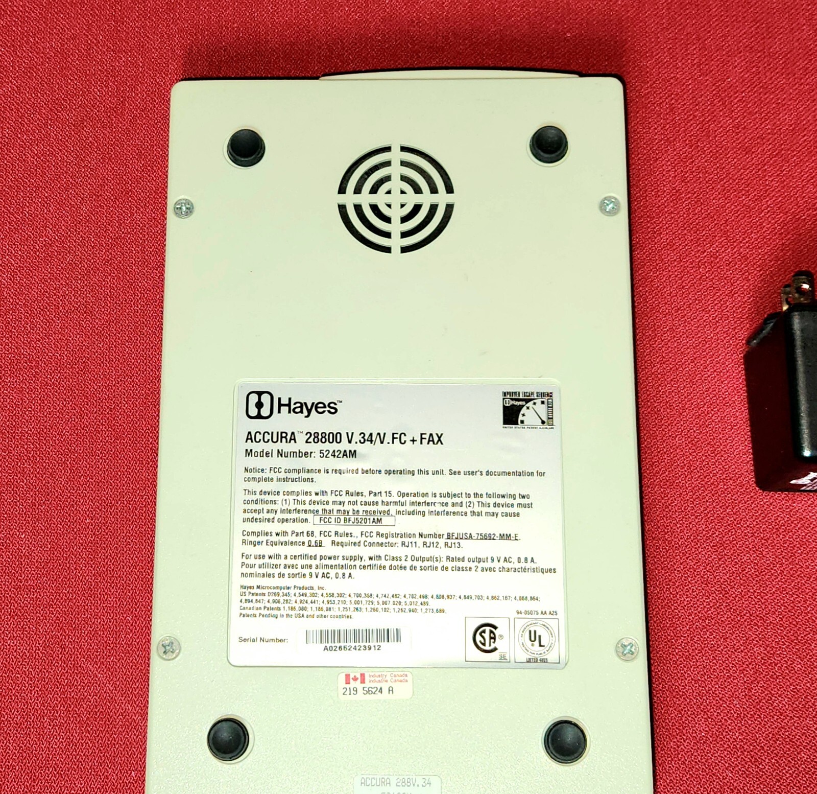 Hayes External Accura 288 V.34/V.FC + Fax Modem w/Power Supply (Model 5242AM)