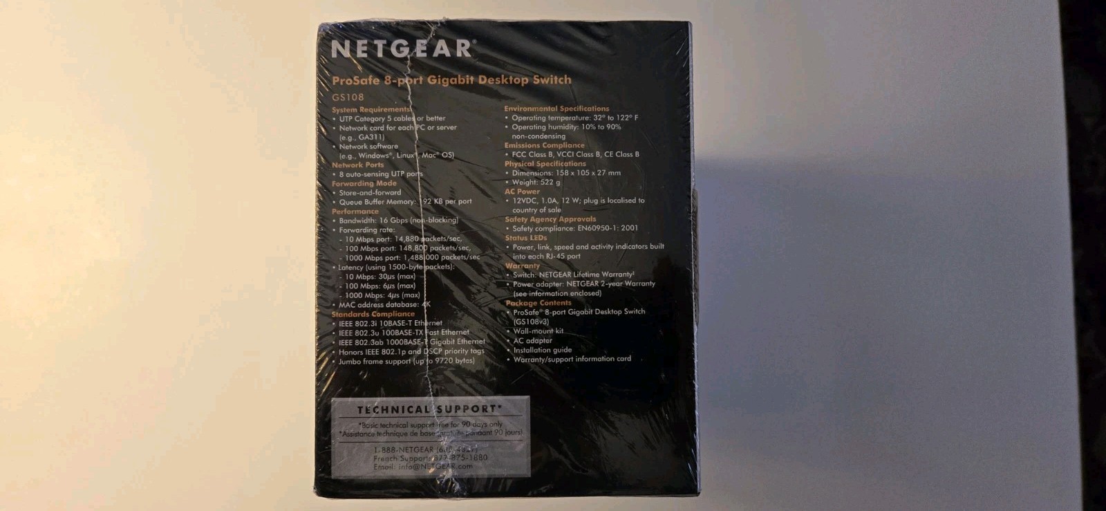 Netgear Prosafe 8 Port Gigabit Switch GS108 10/100/1000 Mbps New in Box