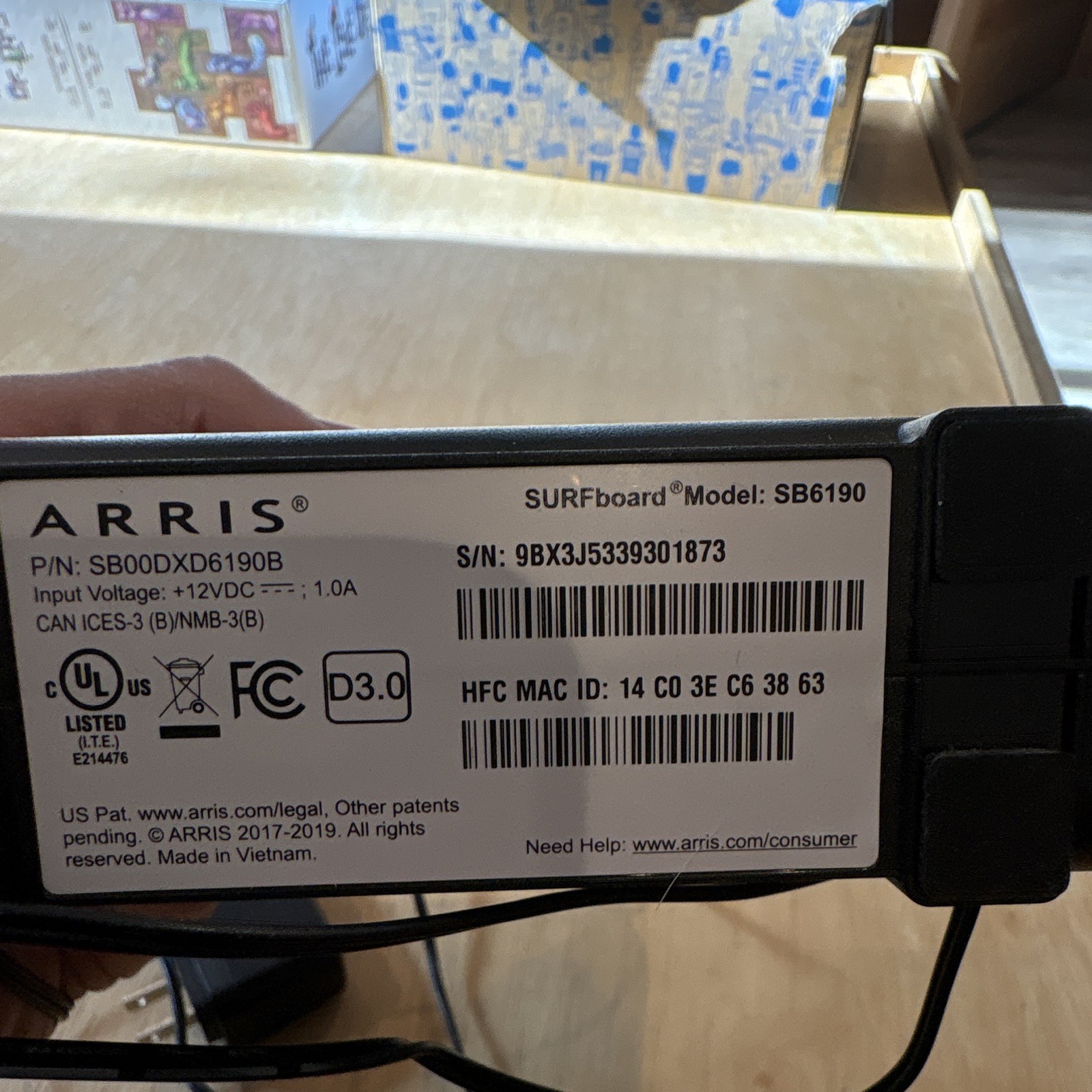 ARRIS SURFboard SB6190 DOCSIS 3.0 Cable Modem 1.4 Gbps Intel Inside Black