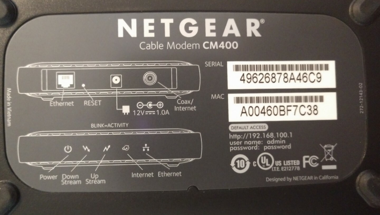 Netgear CM400 High Speed Cable Modem SPA7076