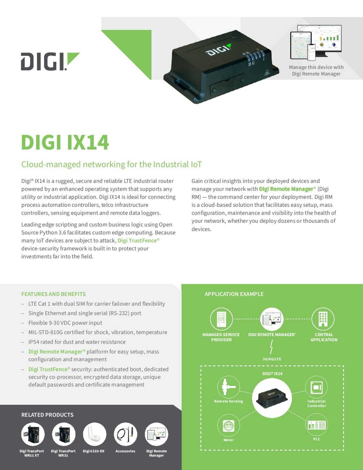 DIGI IX14-M601 Cellular Router 4G LTE Cat1 NA Ethernet RS232