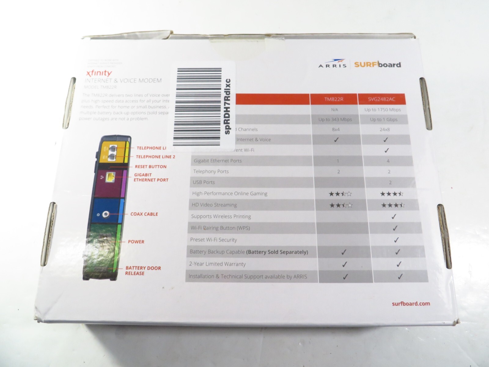 ARRIS Surfboard DOCSIS 3.0 Internet & Voice Modem Certified for XFINITY TM822R