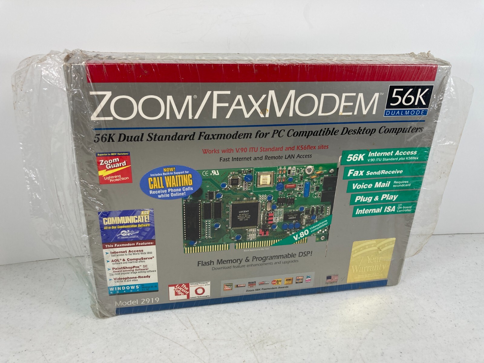 Zoom Fax Modem 56k Dual Mode Modem Card Open Box 2919-00-00L Y2K Ready!