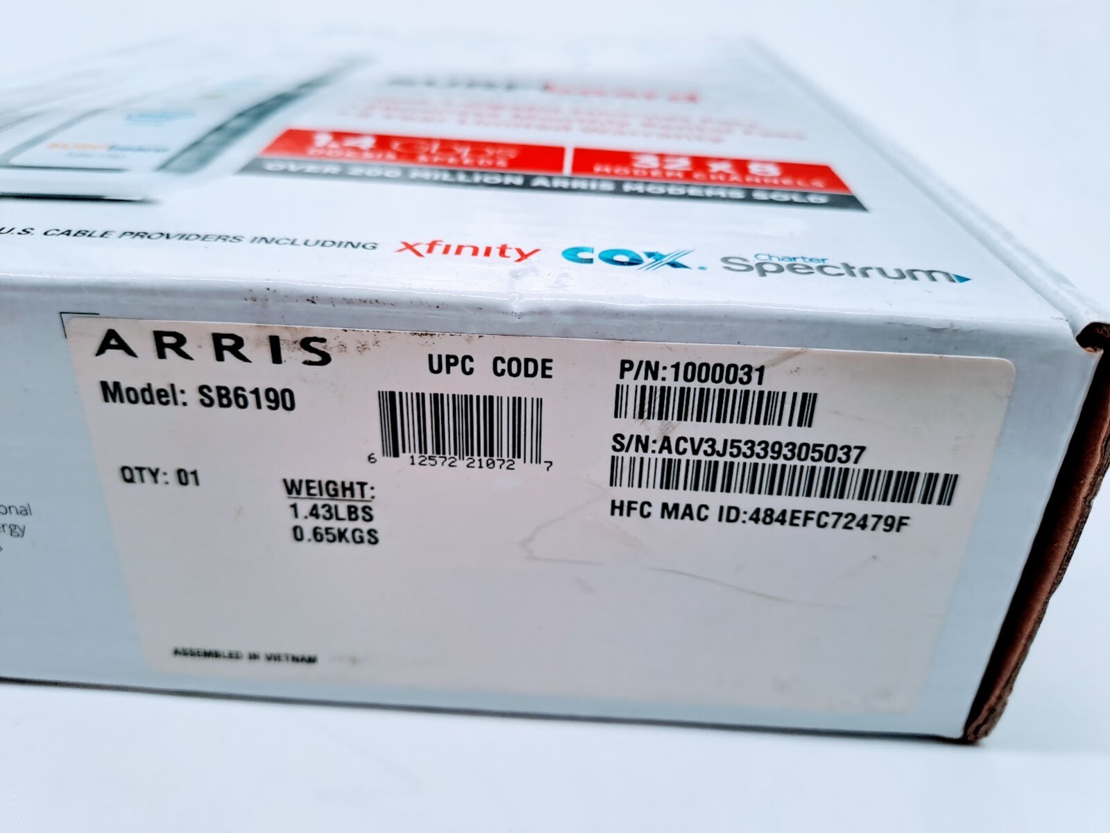 ARRIS SURFboard SB6190 DOCSIS 3.0 32 x 8 Gigabit Cable Modem