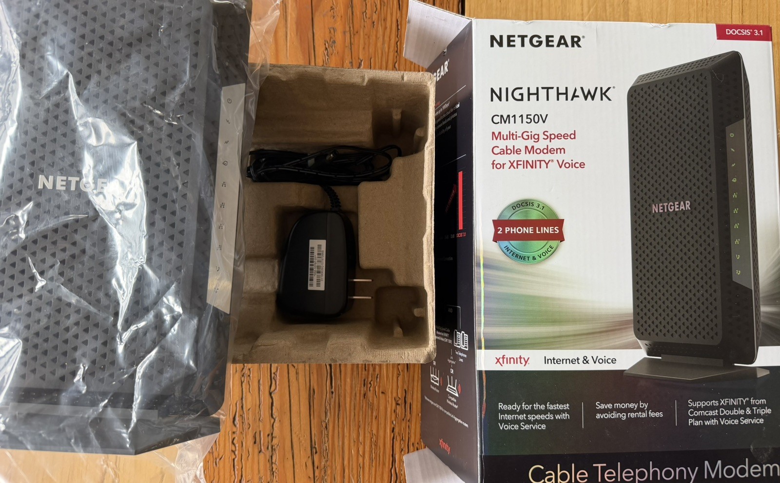 NETGEAR CM1150V Voice Cable Modem DOCSI Unit with power cord Only