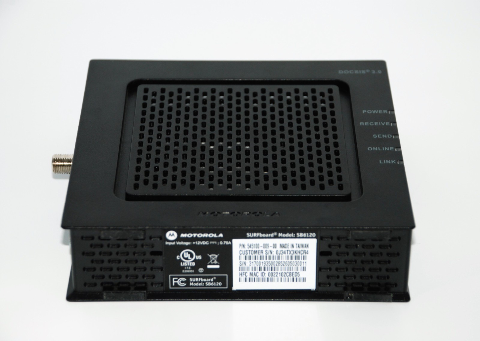 Motorola Surfboard SB6120 DOCSIS 3.0 Cable Modem with AC Adapter