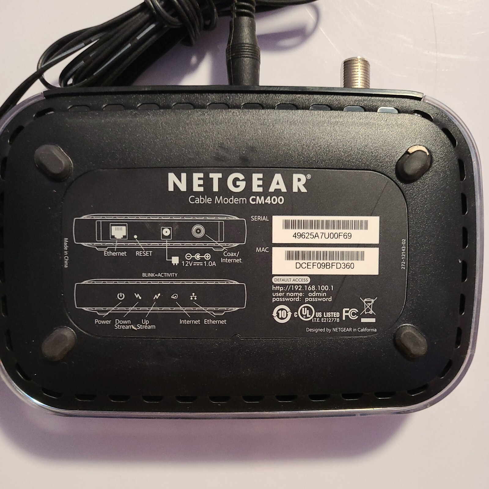 NETGEAR Cable Modem CM400 Compatible with Multiple Cable Providers