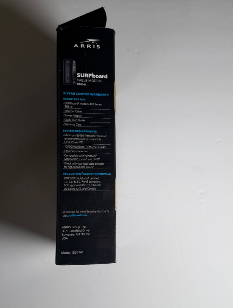 Black Arris Surfboard Cable Modem Model SB6141 In original packaging