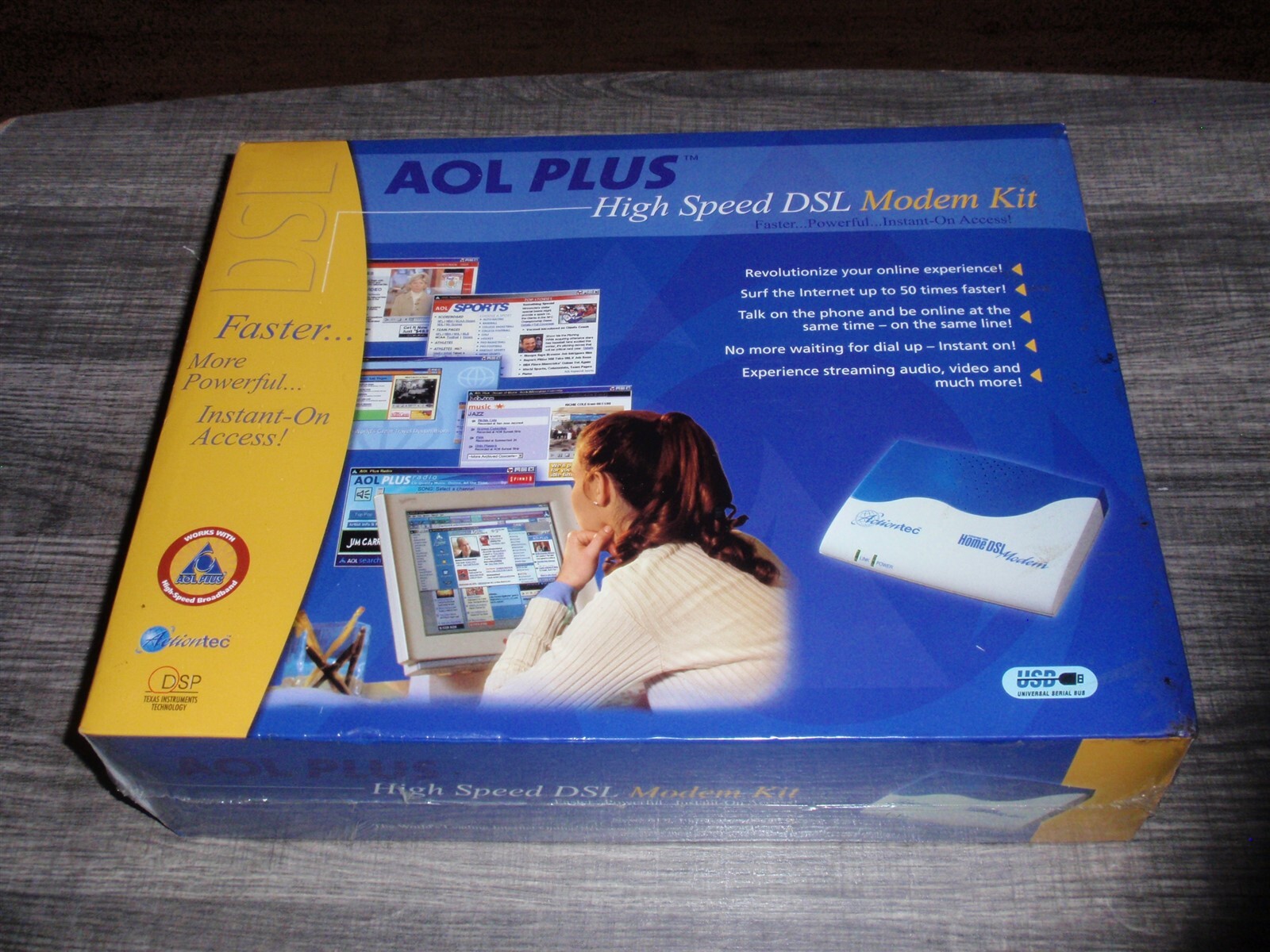 AOL Plus High Speed DSL Modem Kit New Complete Sealed In Box Actiontec Qwest USB