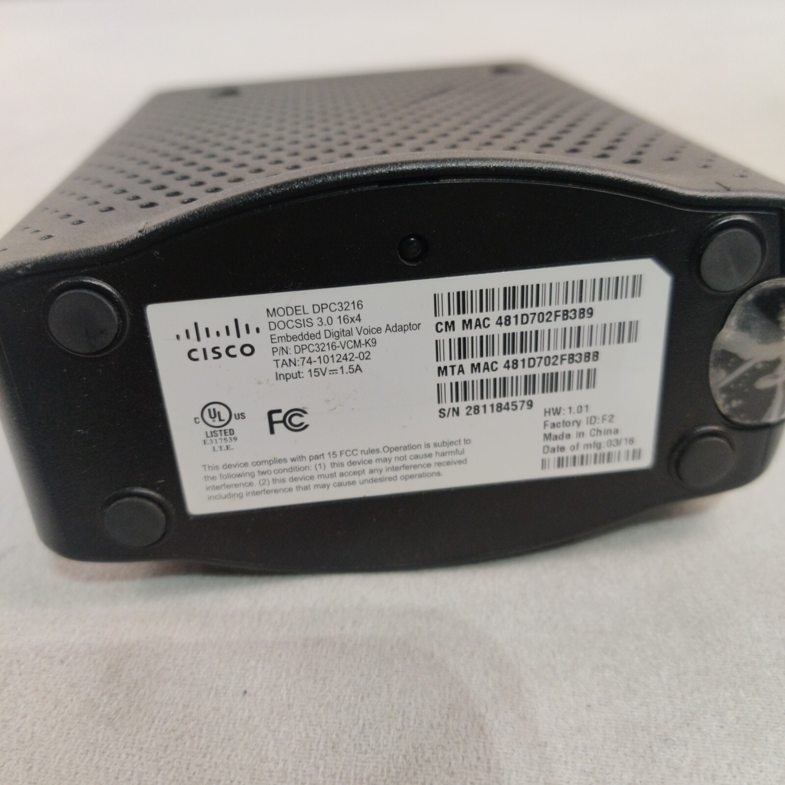 2014 Black Technicolor CISCO Model DPC3216 16×4 Cable MODEM ONLY