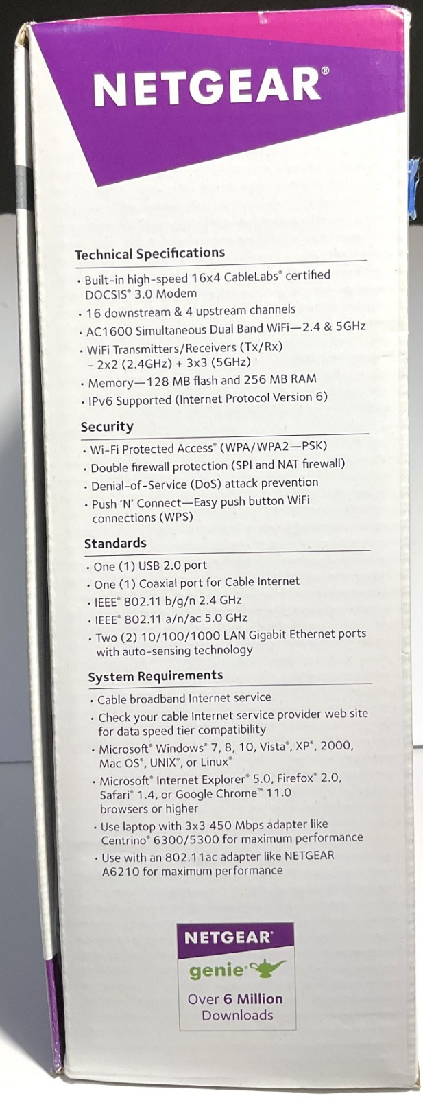 NETGEAR AC1600 WiFi Cable Modem Router C6250 – up to 680 Mbps – Used – Orig Box