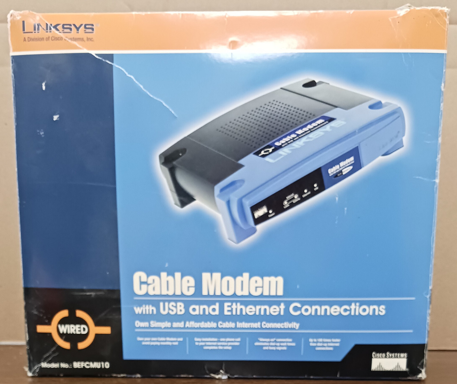 CISCO LINKSYS- BEFCMU10 – ETHERNET CABLE MODEM – USED IN ORIGINAL BOX