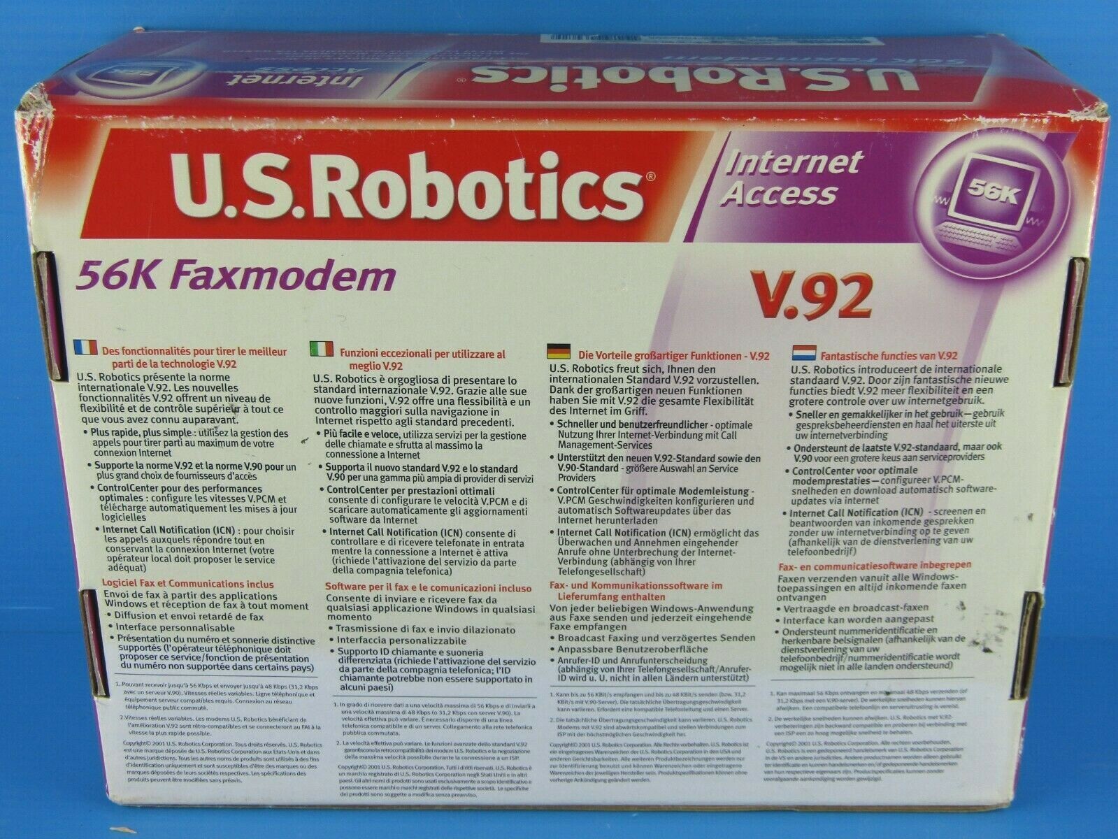 NEW US Robotics Mod 5630B 56K Faxmodem V.92, Non US Plug, Lot of 2
