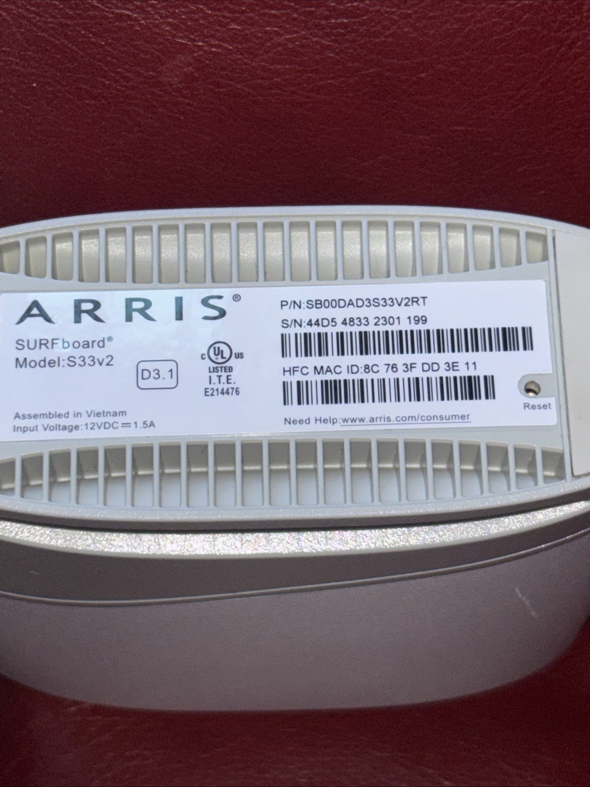 ARRIS S33 SURFboard Multi-Gigabit Cable Modem 2.5 Gbps Ethernet Port