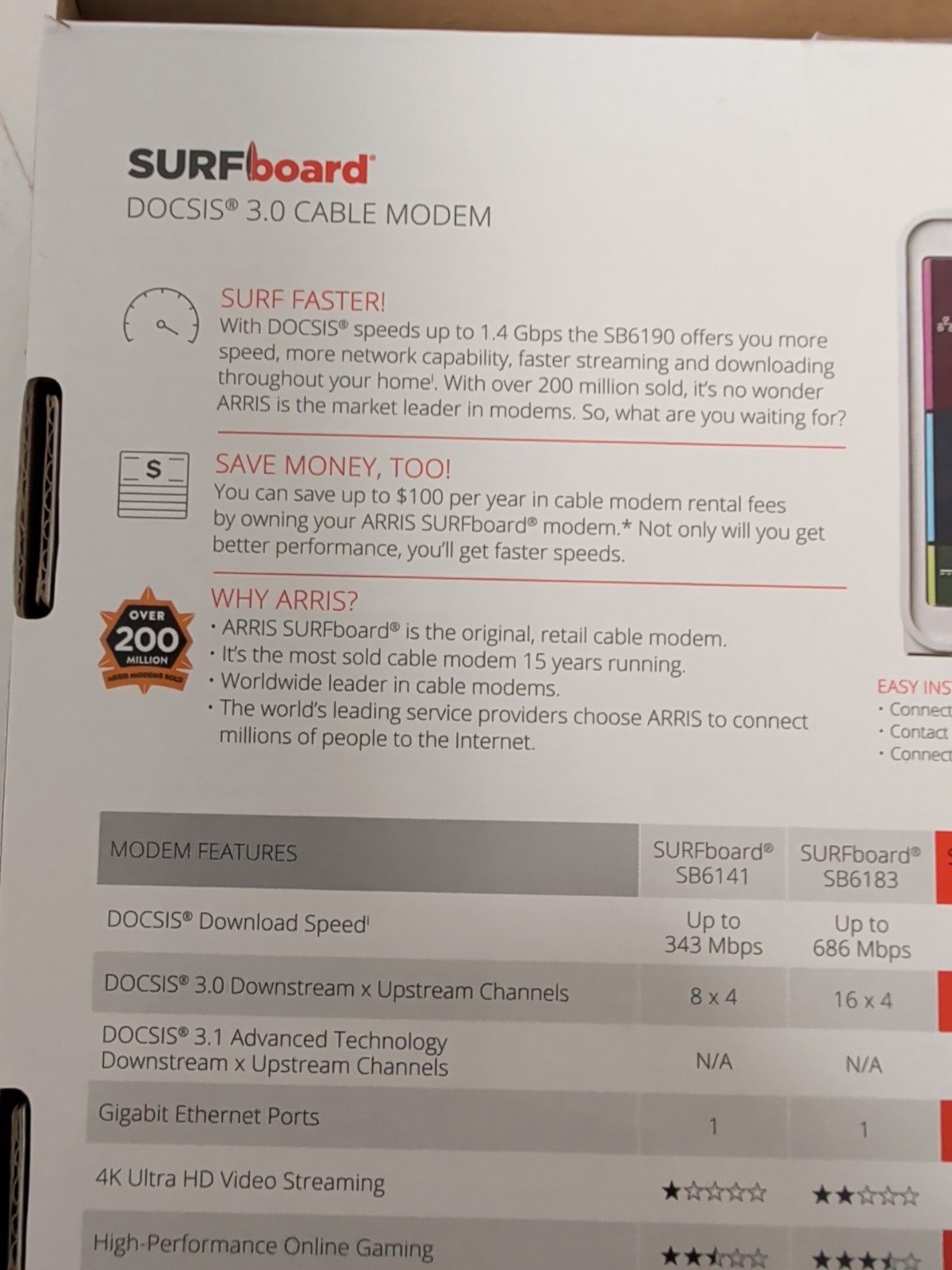 ARRIS SURFboard SB6190 DOCSIS 3.0 1.4 Gbps Cable Modem Xfinity Spectrum Cox