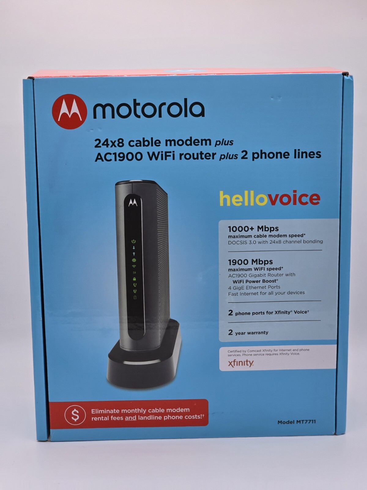 Motorola MT7711 24×8 Modem Router Two Phone Ports DOCSIS 3.0 AC1900 Dual Band