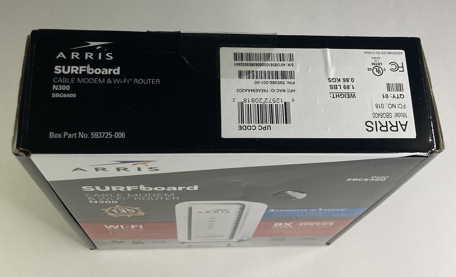 Brand New Arris SURF board SGB6400 DOCSIS 3.0 Cable Modem N300 w/Wires Included