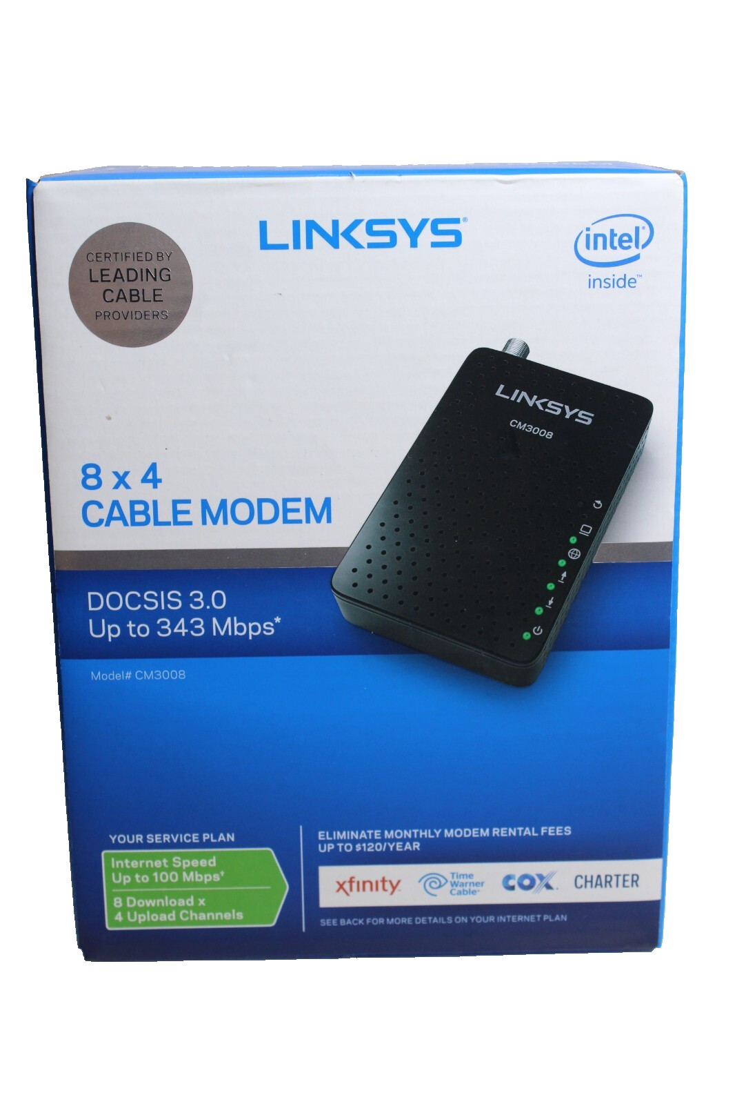 Linksys Cable Modem Bonded Channels New in Open Box 343Mbps DOCSIS 3.0 CM3008