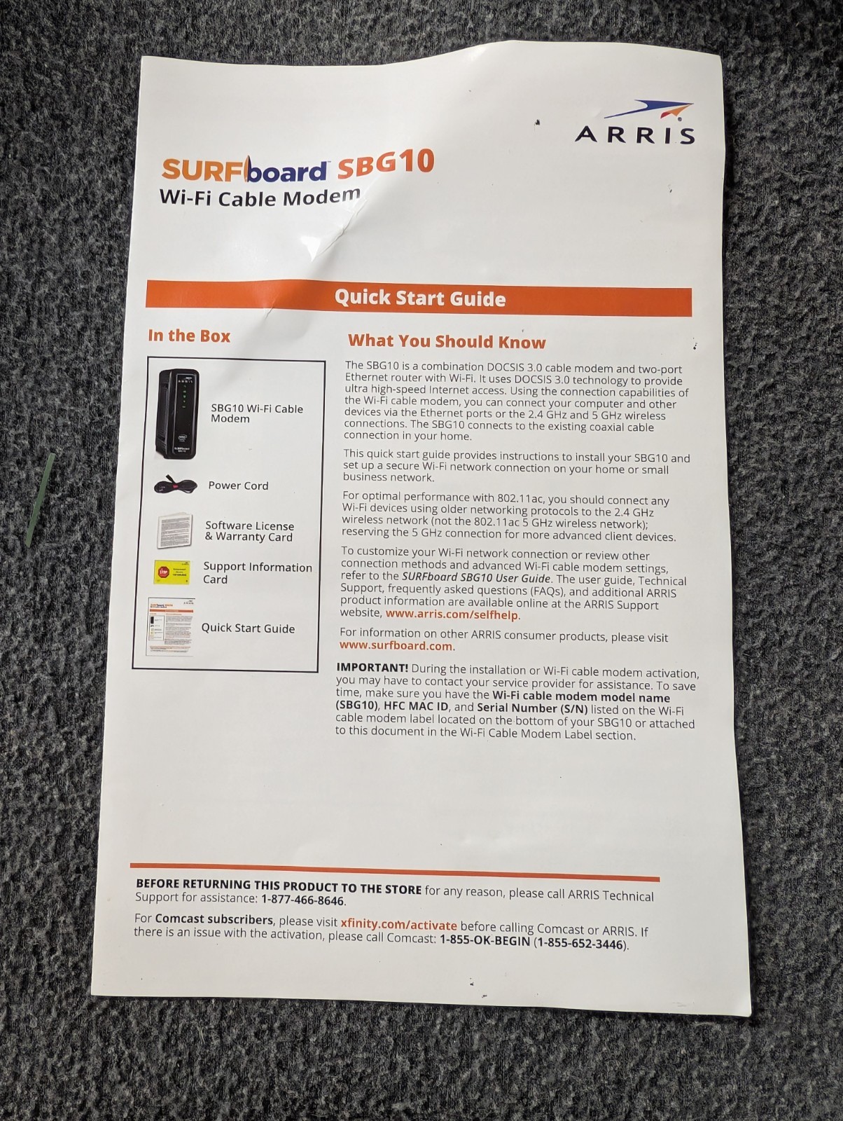 Arris Surfboard 2 Band SBG10 Wi-Fi Internet Cable Router Modem 2.4 and 5 ghz