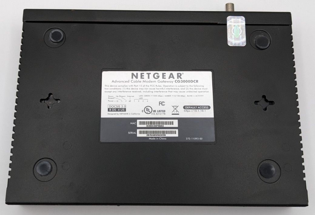 NETGEAR Comcast Business Class Cable Modem CG3000DCR DOCSIS 3.0 1 GigaBit