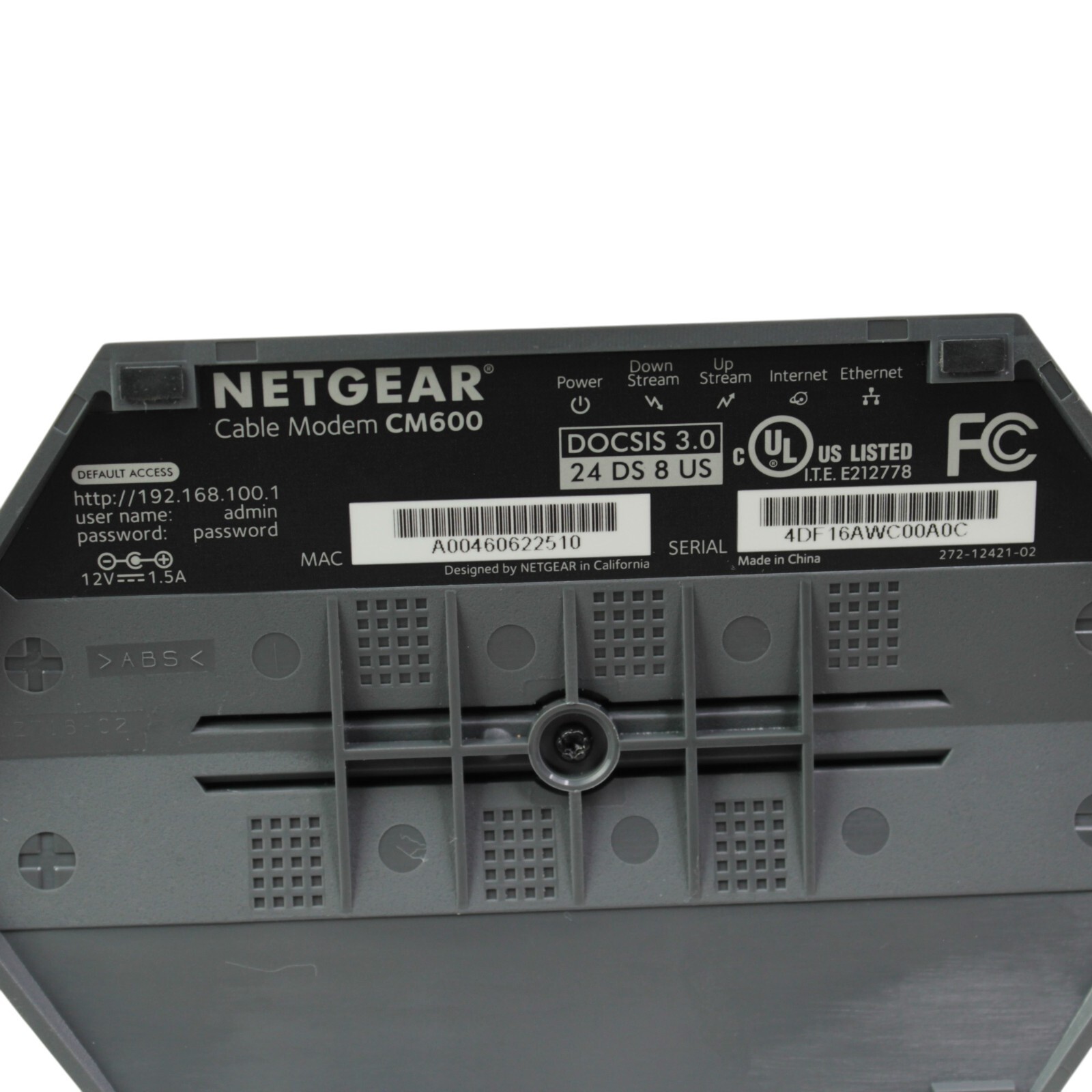 NETGEAR CM600 High Speed 960Mbps 24×8 DOCSIS 3.0 Cable Modem with AC Adapter