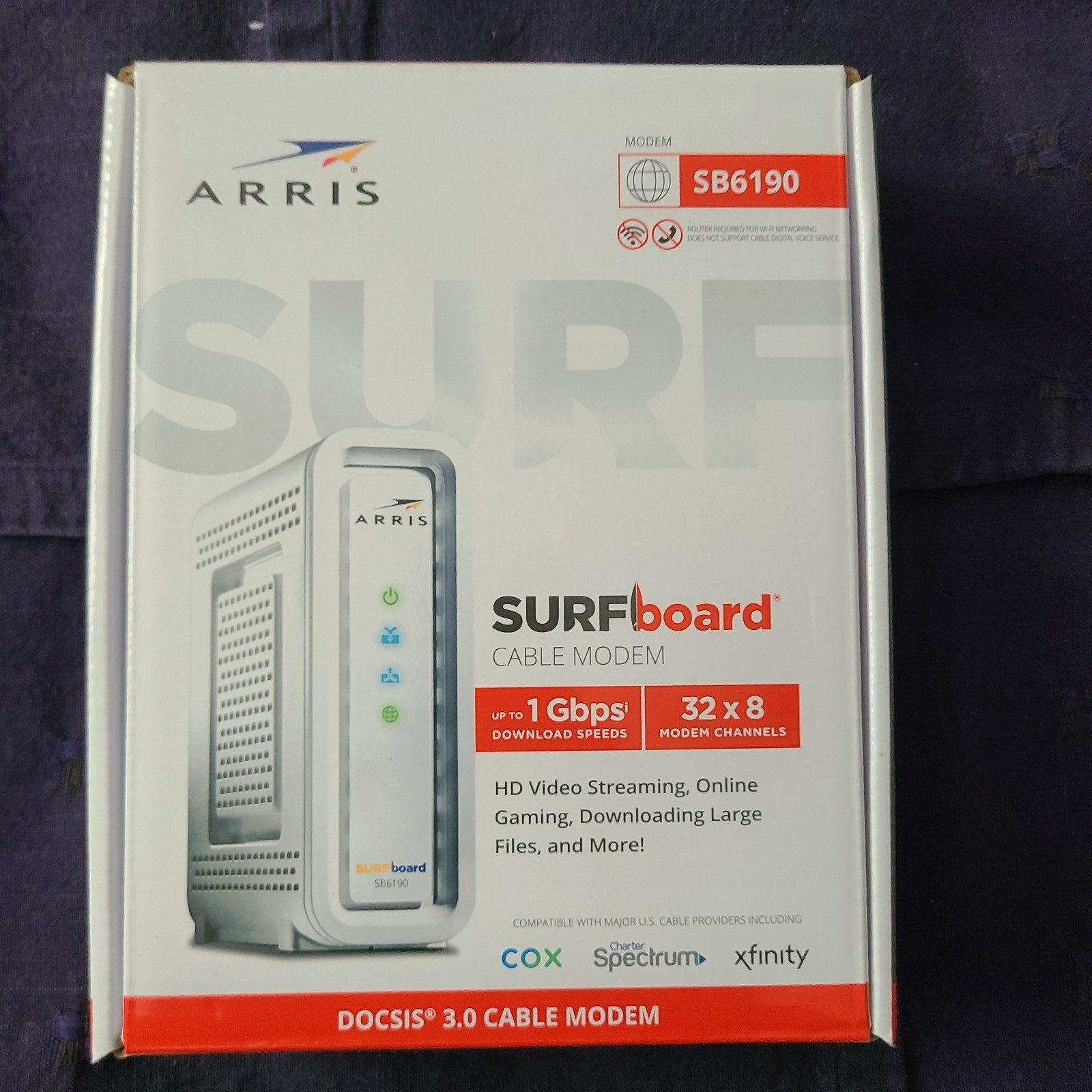 My ARRIS Surfboard SB6190 32×8 DOCSIS 3.0 Cable Modem up to 1.4 Gbps Download