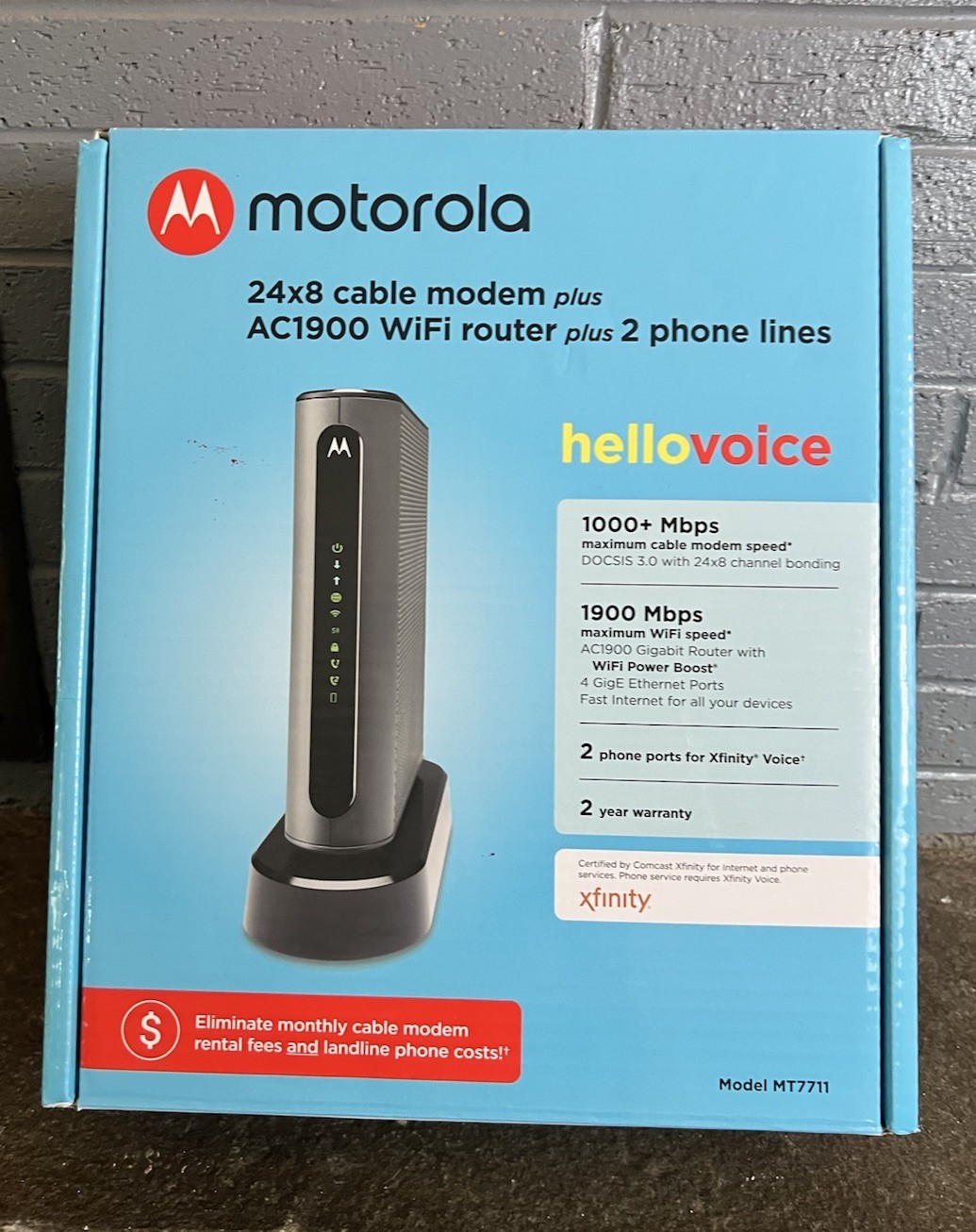 Motorola MT7711 24×8 Cable Modem Plus AC1900 WiFi Router & 2 Phone Line Open Box