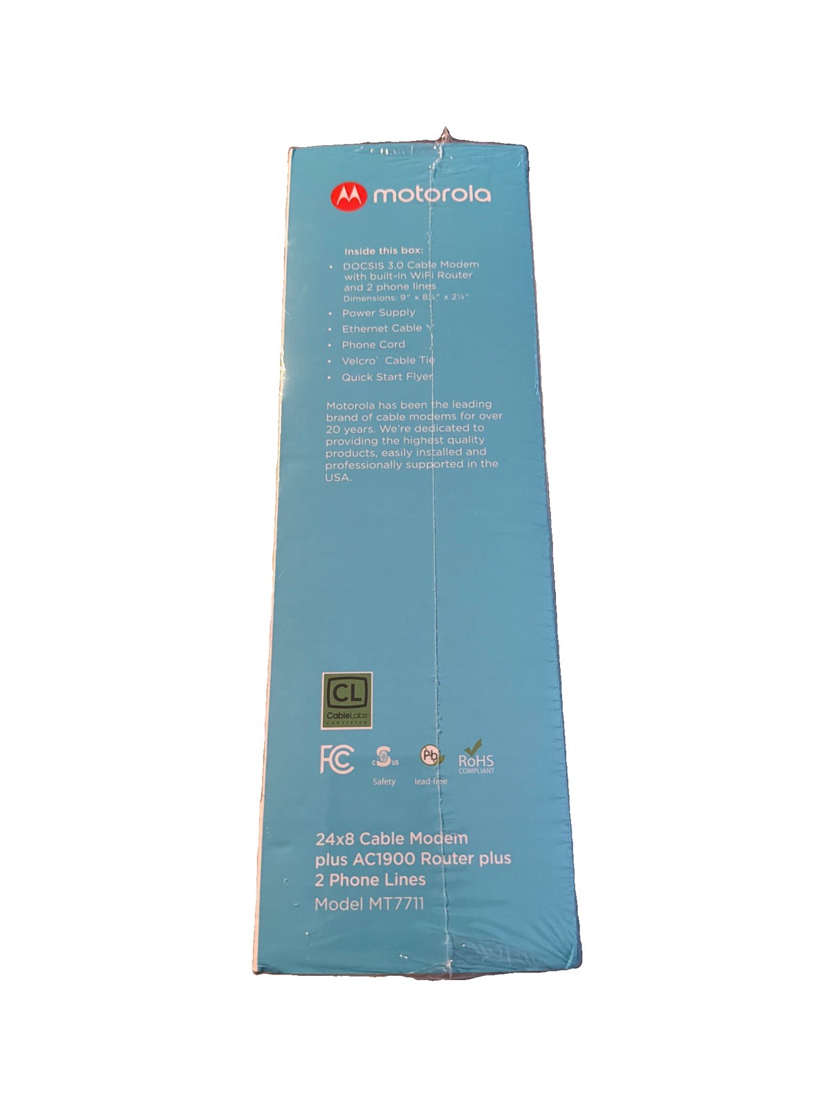 SEALED Motorola MT7711 24X8 Cable Modem & AC1900 Dual Band Wi-Fi Gigabit Router