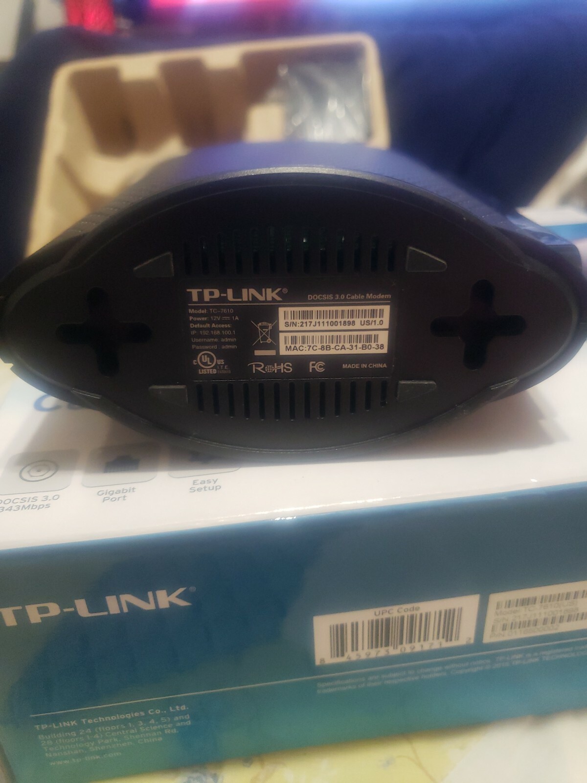 TP-Link DOCSIS 3.0 High Speed Cable Modem TC-7610 Gigabit 8×4 Gaming Streaming