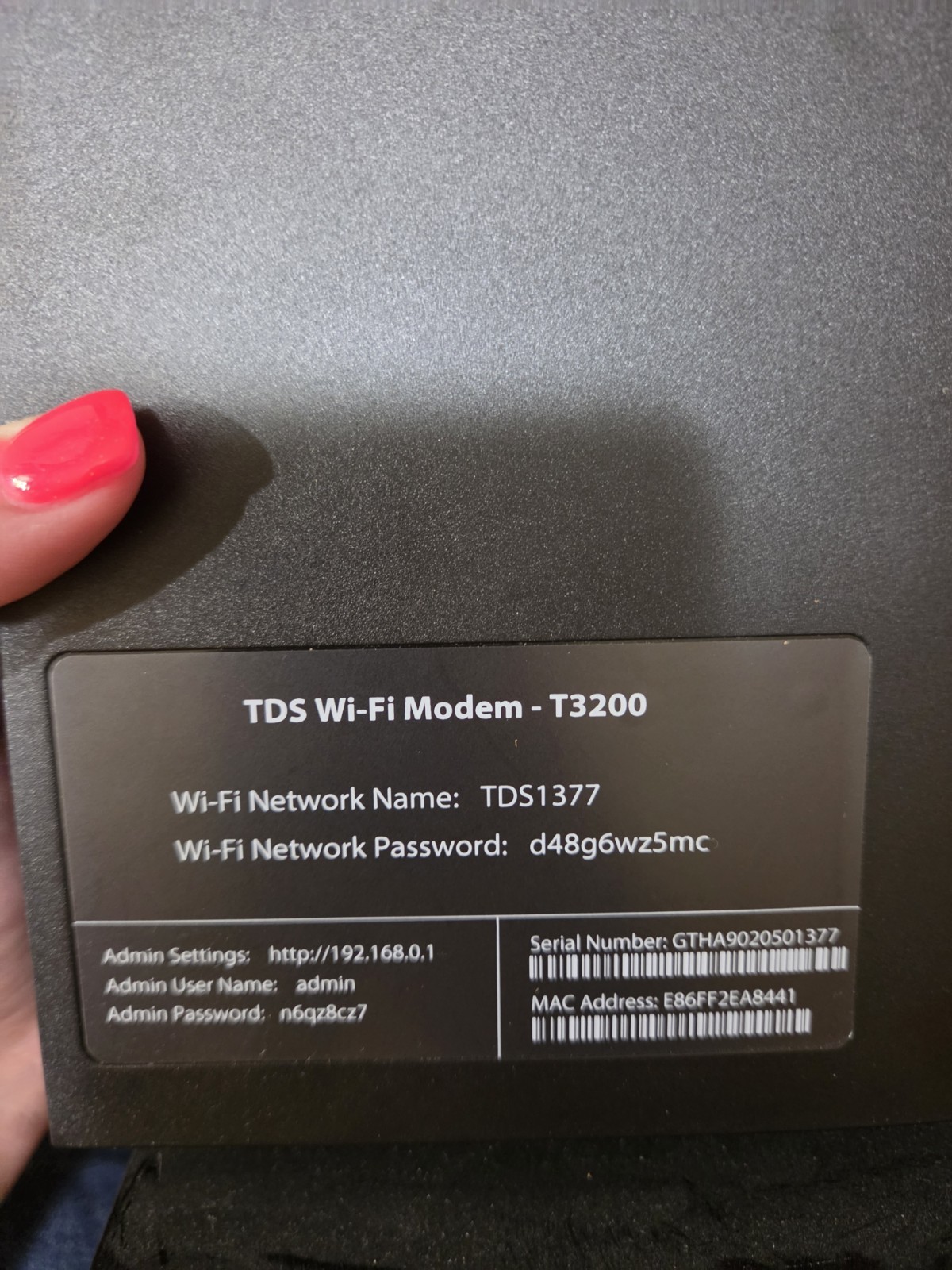 TDS Wi-Fi modem T3200 Wireless AC Gateway Router TDS no charger