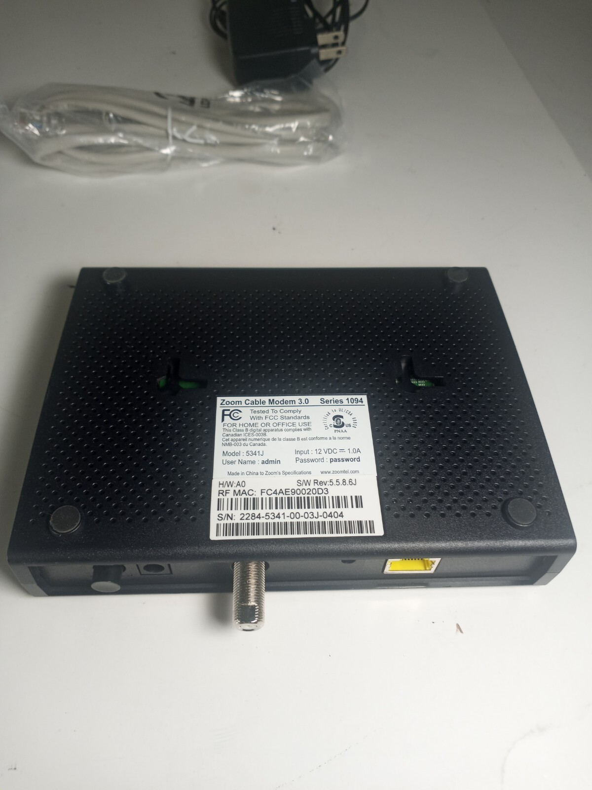 Zoom Cable Modem 3.0 Series 1094 Model 5341J EE